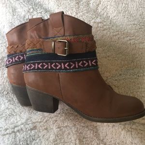 Brown faux leather western booties